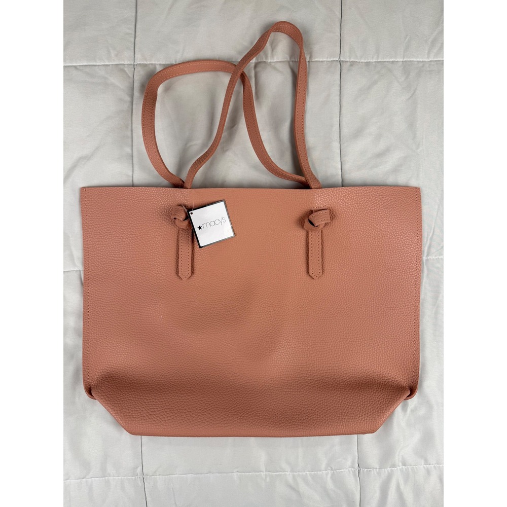 Macy's Tote Bag OS Pink Pebbled Faux Leather Knot Detail NEW